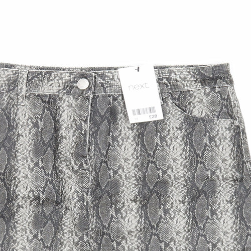 NEXT Womens Grey Animal Print Cotton Mini Skirt Size 14 Button - Snakeskin Print