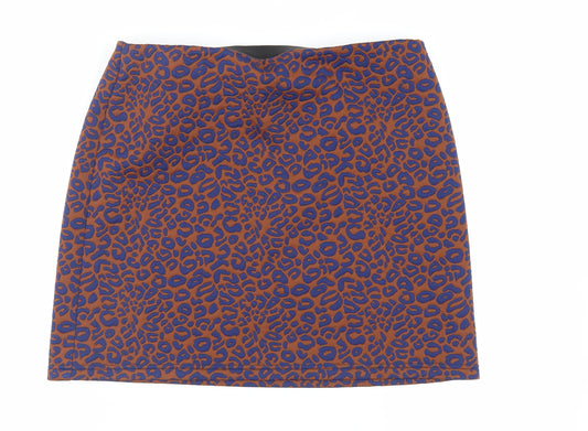 Marks and Spencer Womens Brown Animal Print Polyester Mini Skirt Size 16 - Elasticated Waist