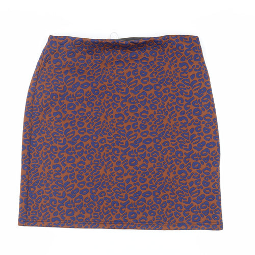 Marks and Spencer Womens Brown Animal Print Polyester A-Line Skirt Size 14 - Elasticated Waist