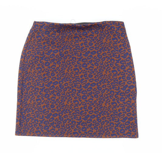 Marks and Spencer Womens Brown Animal Print Polyester A-Line Skirt Size 14 - Elasticated Waist