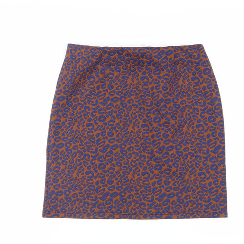 Marks and Spencer Womens Brown Animal Print Polyester A-Line Skirt Size 14 - Elasticated Waist