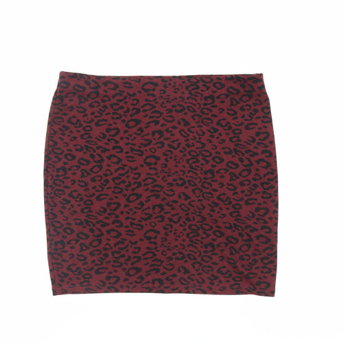 New Look Womens Red Animal Print Polyester Mini Skirt Size 14 - Elasticated Waist