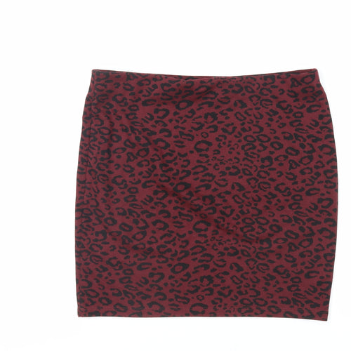 New Look Womens Red Animal Print Polyester Mini Skirt Size 14 - Elasticated Waist