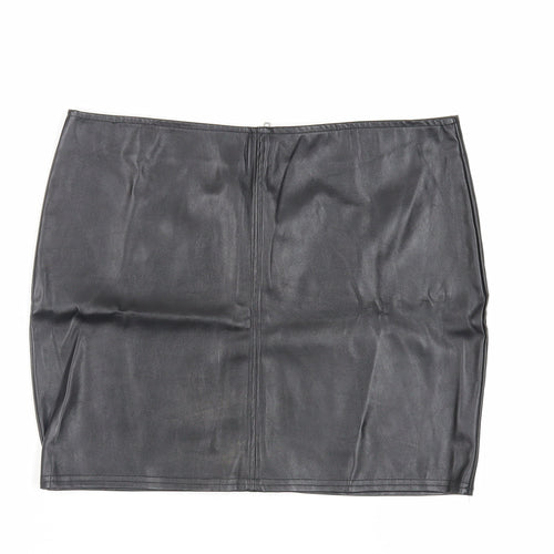 Select Womens Black Polyester Mini Skirt Size 14 Zip - Faux Leather