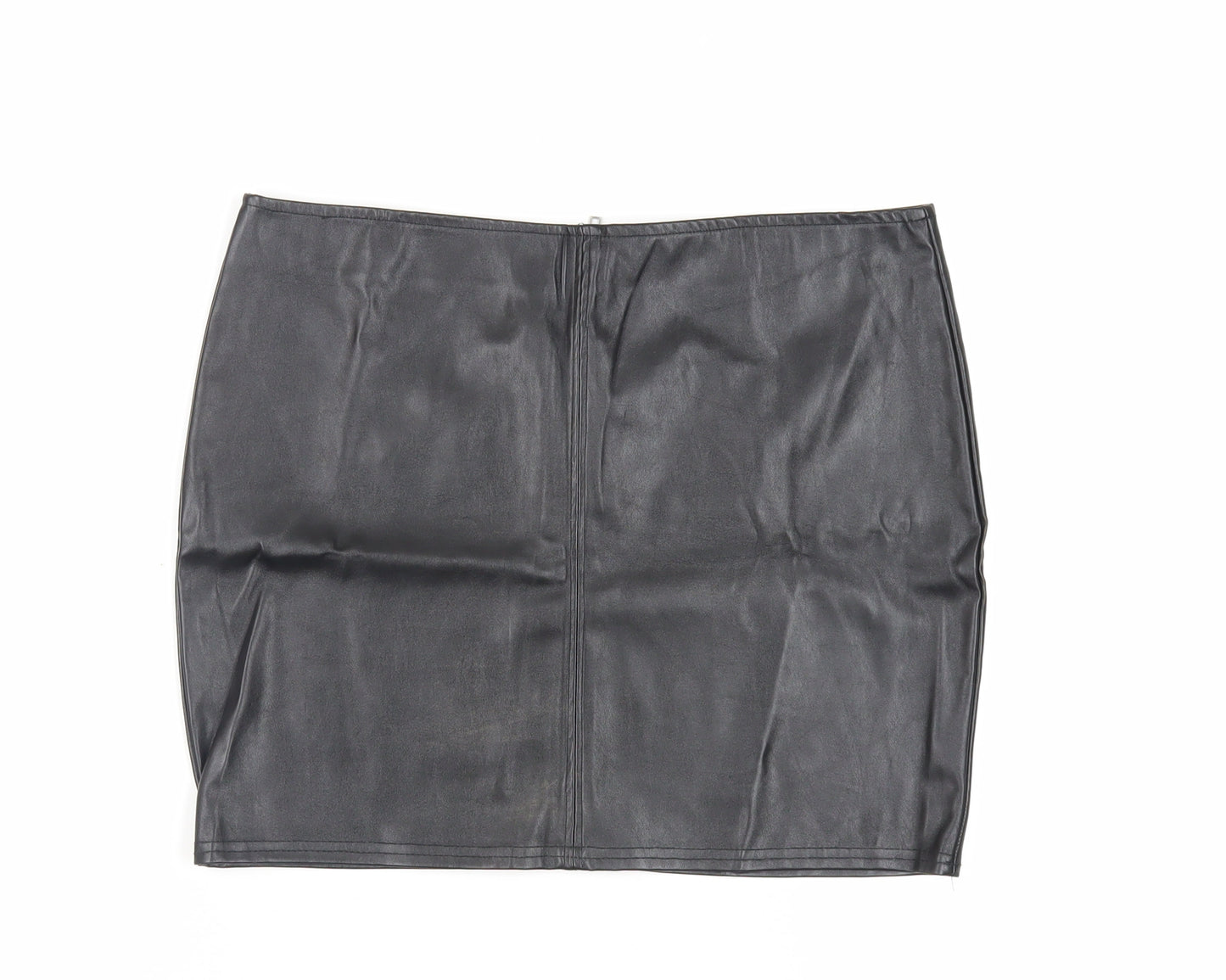 Select Womens Black Polyester Mini Skirt Size 14 Zip - Faux Leather