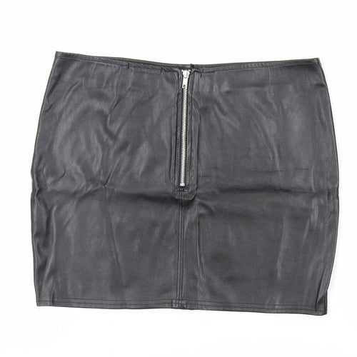 Select Womens Black Polyester Mini Skirt Size 14 Zip - Faux Leather