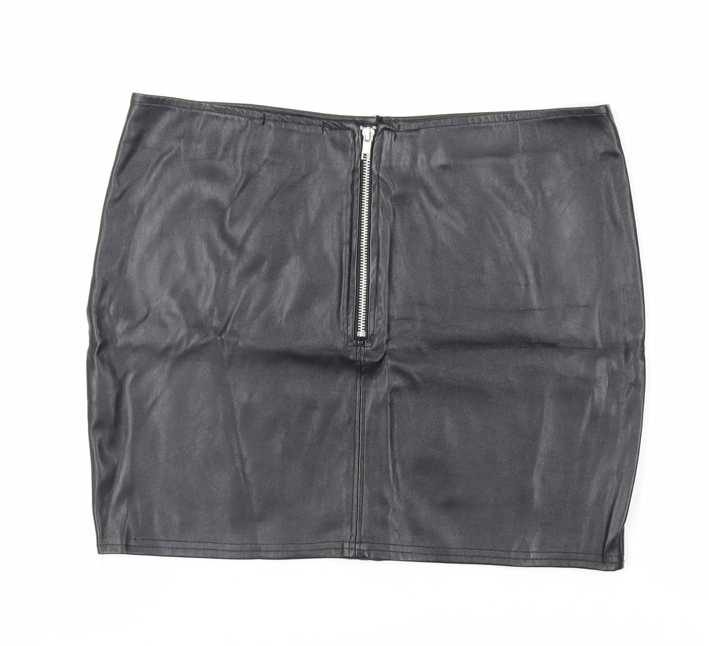 Select Womens Black Polyester Mini Skirt Size 14 Zip - Faux Leather