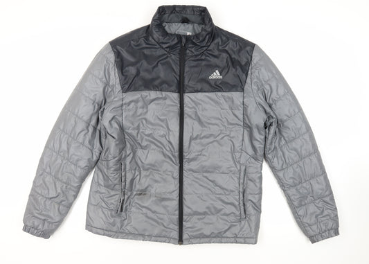 adidas Mens Grey Quilted Jacket Size L Zip - Logo