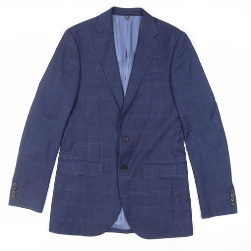 Marks and Spencer Mens Blue Plaid Polyester Jacket Suit Jacket Size 38 Regular