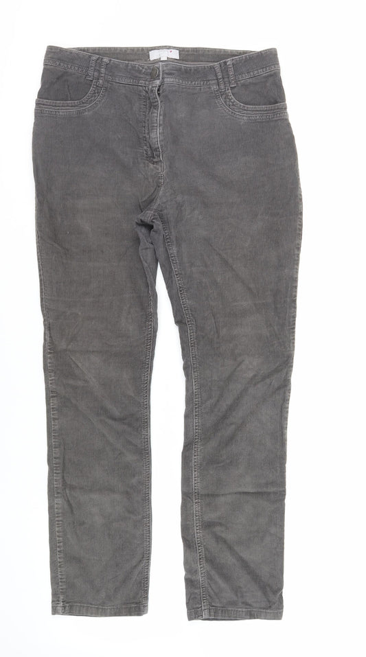 Per Una Womens Grey Cotton Trousers Size 14 L29 in Regular Zip