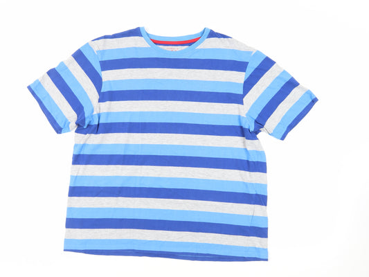 Debenhams Mens Blue Striped Cotton T-Shirt Size M Crew Neck