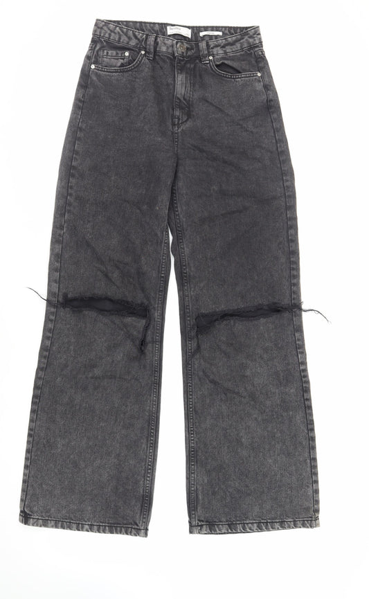 Bershka Womens Grey Cotton Wide-Leg Jeans Size 10 L31 in Regular Zip