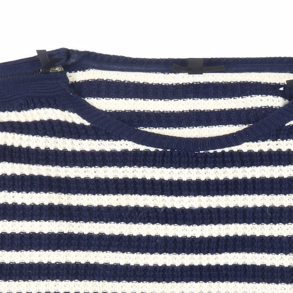 Topshop Womens Blue Boat Neck Striped Acrylic Pullover Jumper Size 12