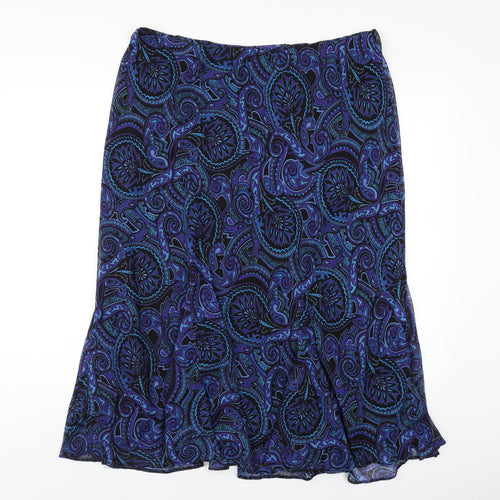 Heather Valley Womens Blue Geometric Polyester A-Line Skirt Size 18