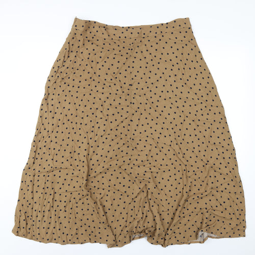 Marks and Spencer Womens Brown Polka Dot Viscose A-Line Skirt Size 18 Zip