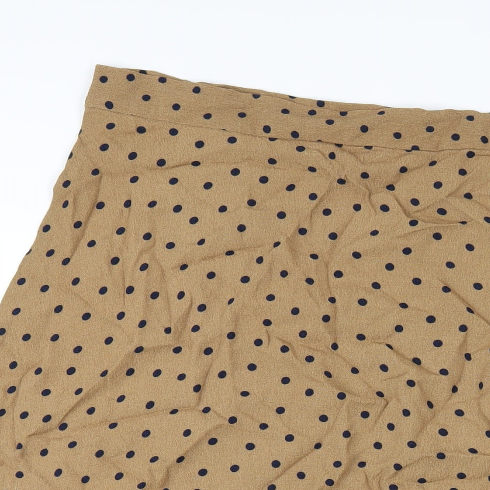 Marks and Spencer Womens Brown Polka Dot Viscose A-Line Skirt Size 18 Zip