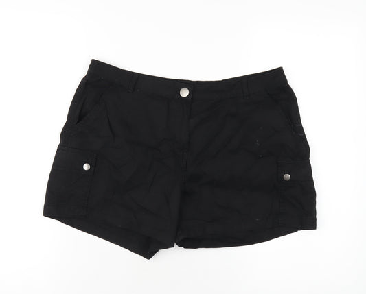 Dorothy Perkins Womens Black Cotton Basic Shorts Size 14 Regular Zip