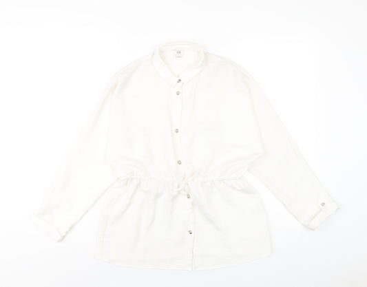 River Island Girls White Polyester Basic Button-Up Size 11-12 Years Collared Button