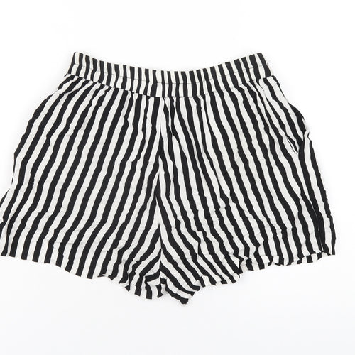 H&M Womens Black Striped Viscose Basic Shorts Size 6 Regular Pull On