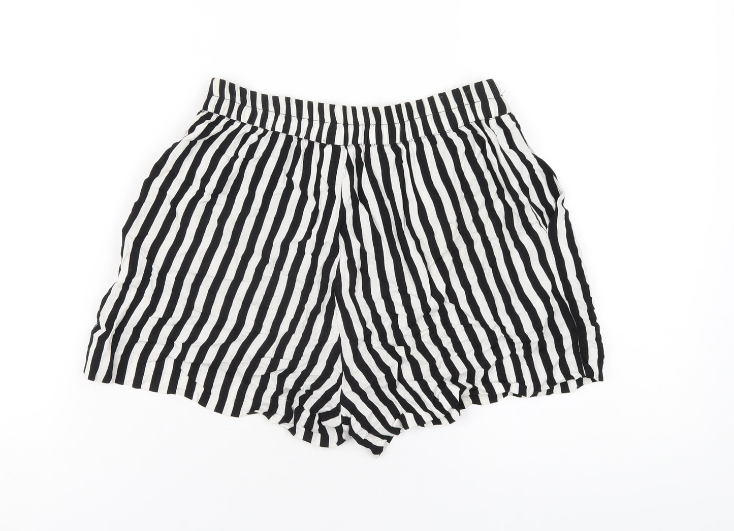 H&M Womens Black Striped Viscose Basic Shorts Size 6 Regular Pull On