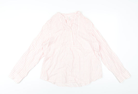 Marks and Spencer Womens Pink Striped Cotton Basic Blouse Size 16 V-Neck