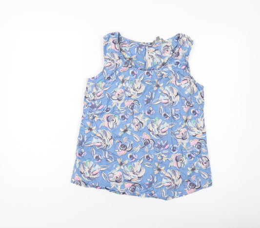 Lily & Dan Womens Blue Floral Cotton Basic Tank Size 12 Round Neck