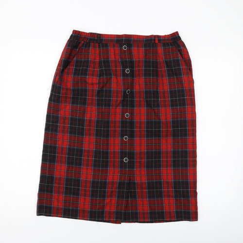 Design Essentials Womens Red Plaid Polyester A-Line Skirt Size 18