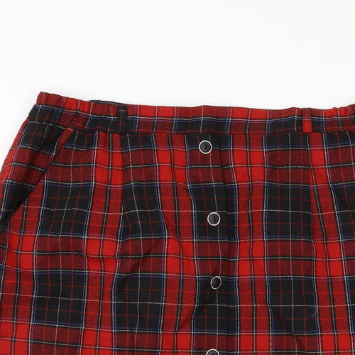 Design Essentials Womens Red Plaid Polyester A-Line Skirt Size 18