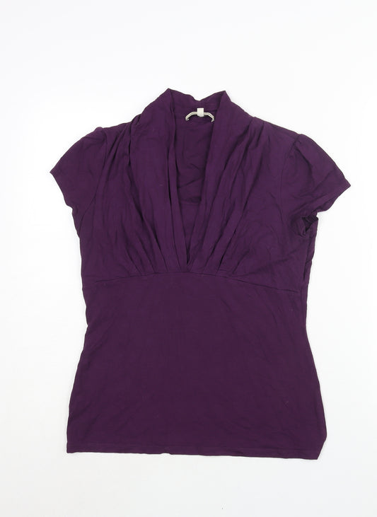 Laura Ashley Womens Purple Viscose Basic Blouse Size 12 V-Neck