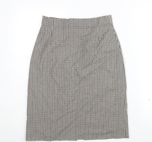 Artigiano Womens Beige Check Polyester Straight & Pencil Skirt Size 10 Zip