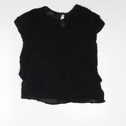 NEXT Womens Black Viscose Basic Blouse Size 14 Round Neck - Beading Detail