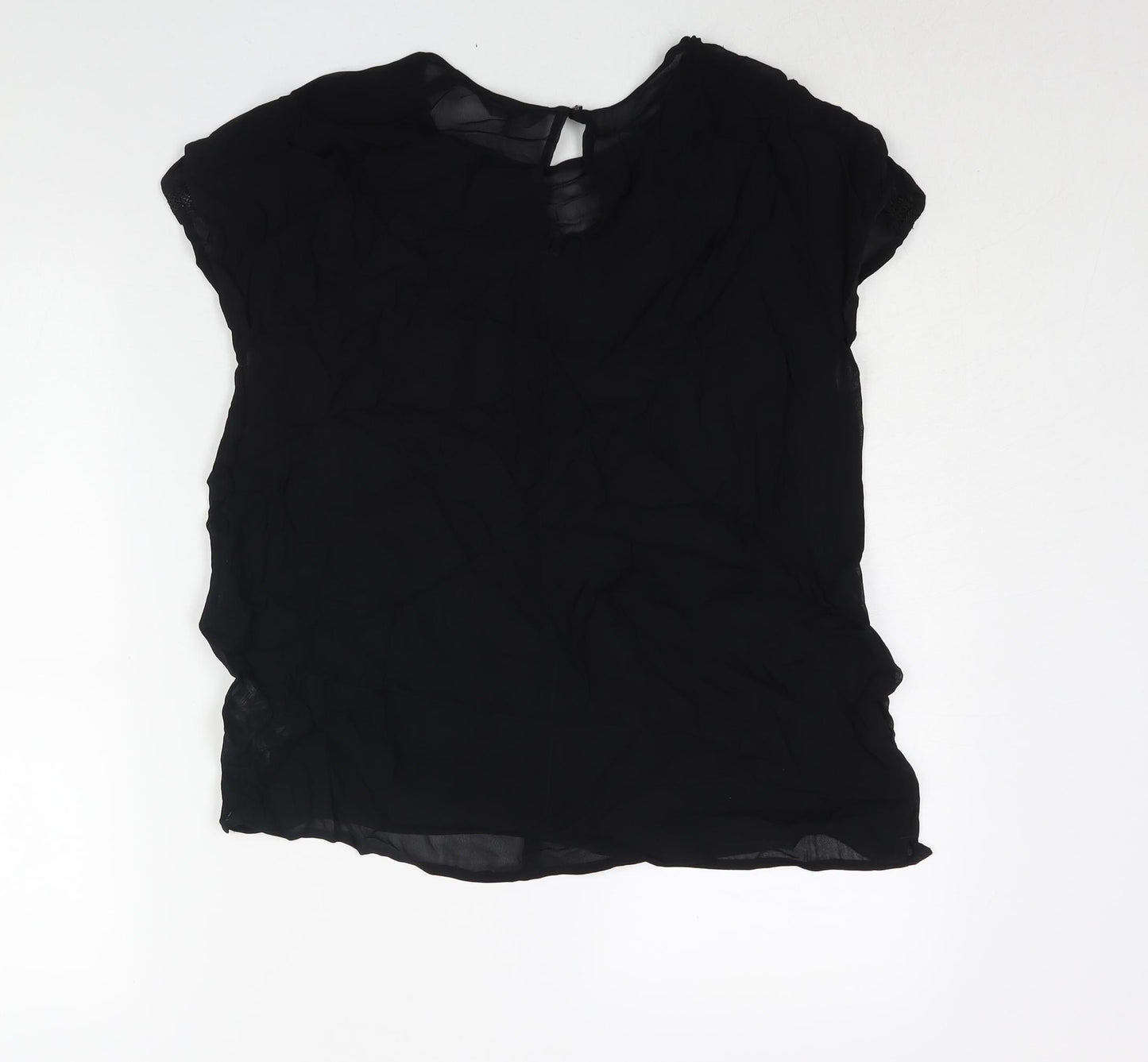 NEXT Womens Black Viscose Basic Blouse Size 14 Round Neck - Beading Detail