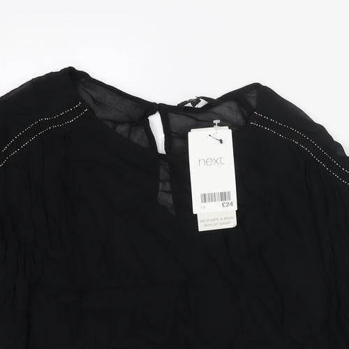 NEXT Womens Black Viscose Basic Blouse Size 14 Round Neck - Beading Detail