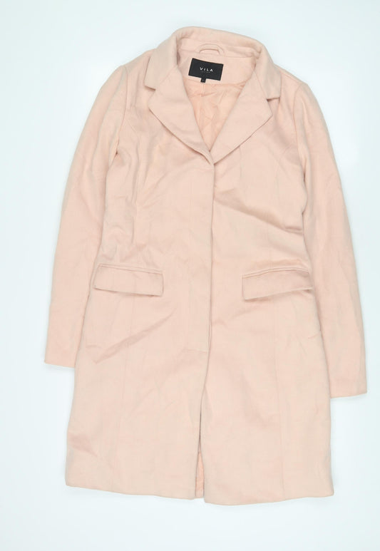 VILA Womens Pink Overcoat Coat Size S Button