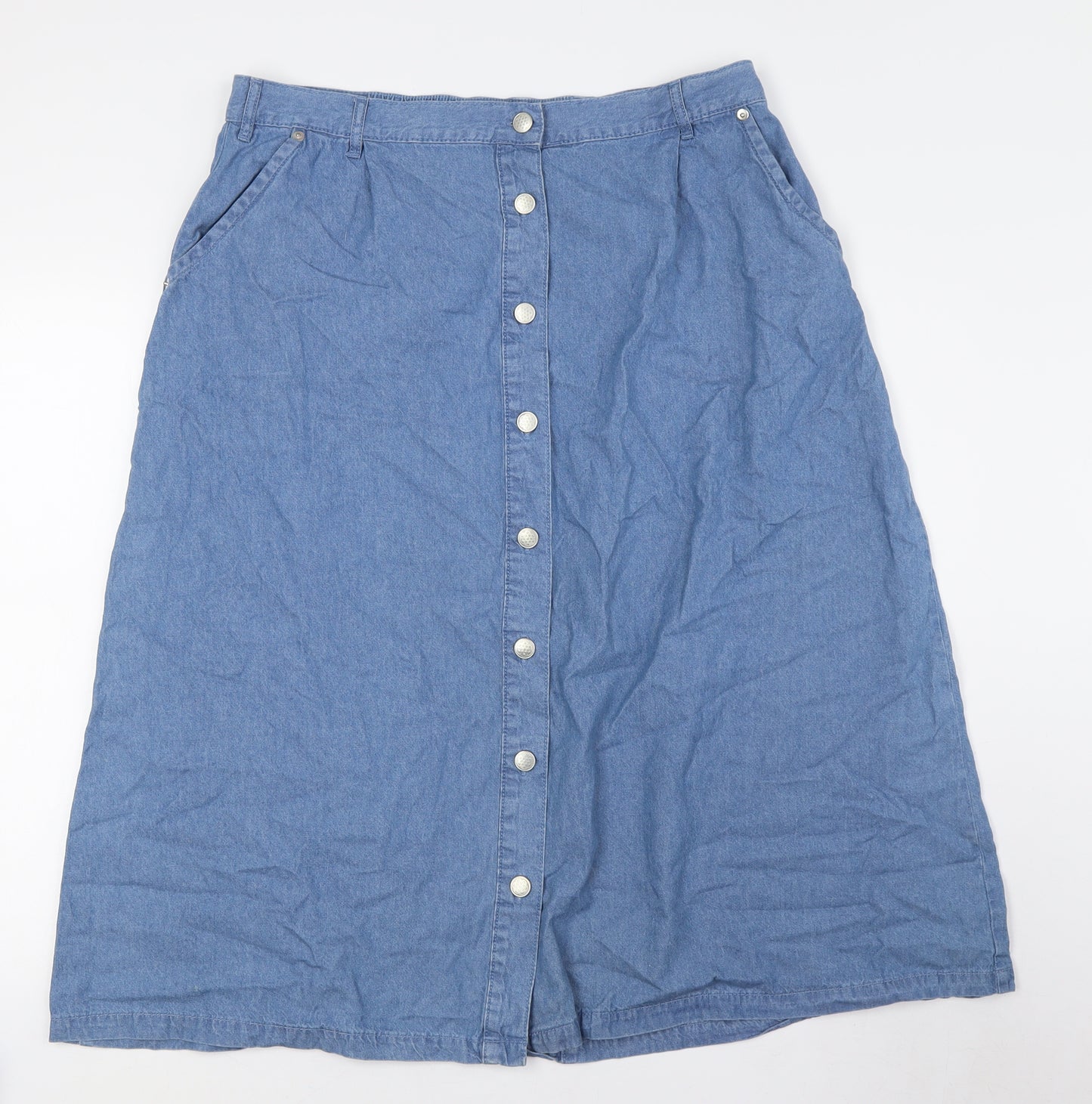 Damart Womens Blue Cotton A-Line Skirt Size 18 Button