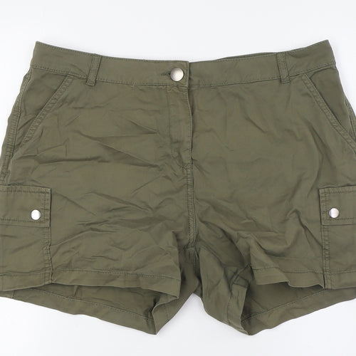 Dorothy Perkins Womens Green Cotton Cargo Shorts Size 14 L4 in Regular Zip