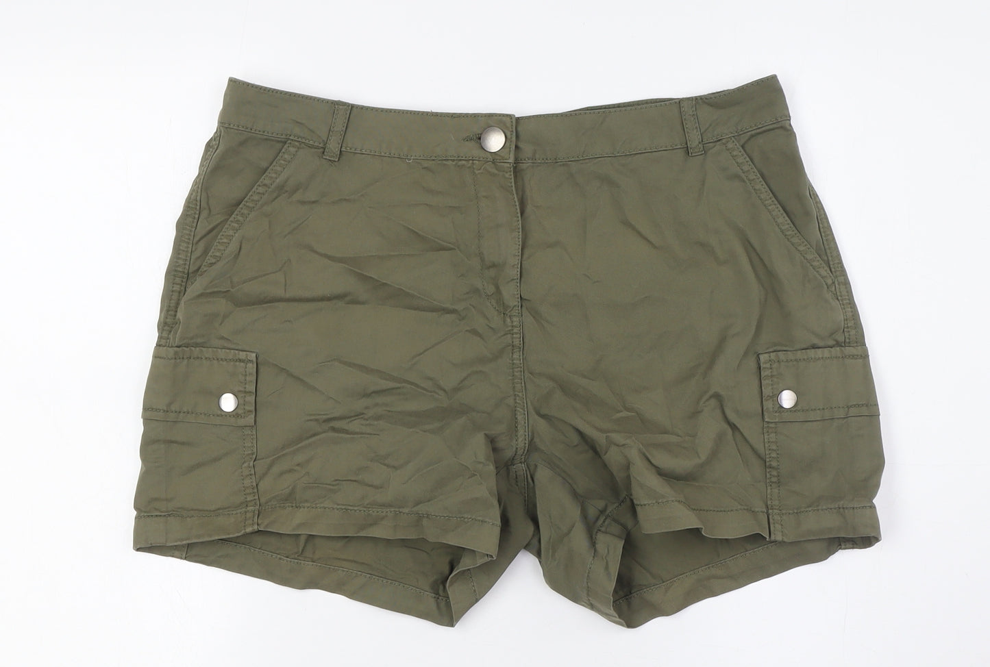 Dorothy Perkins Womens Green Cotton Cargo Shorts Size 14 L4 in Regular Zip