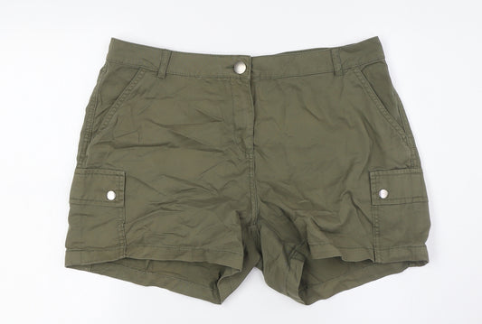 Dorothy Perkins Womens Green Cotton Cargo Shorts Size 14 L4 in Regular Zip