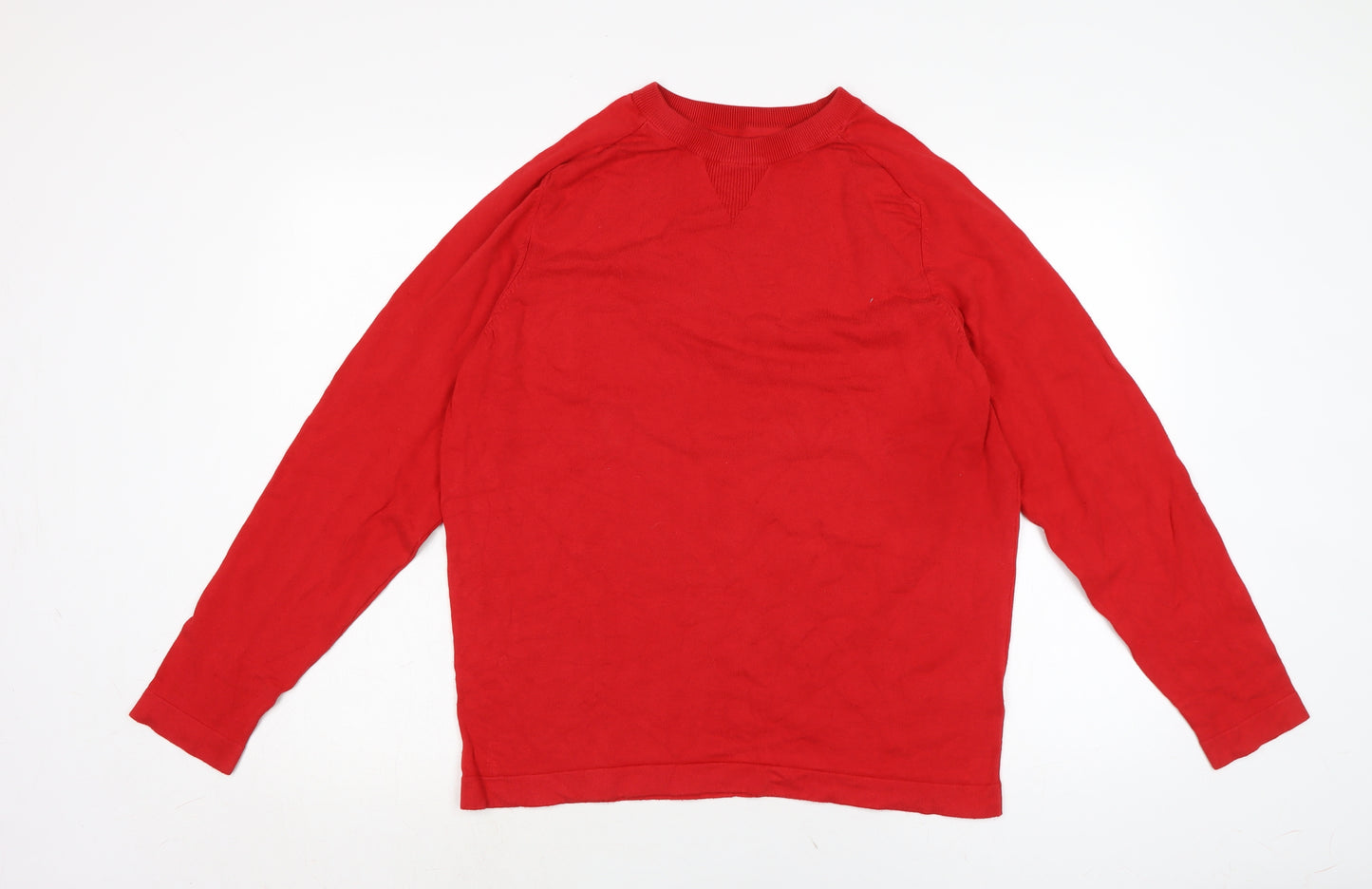 Red Herring Mens Red Crew Neck Cotton Pullover Jumper Size L Long Sleeve