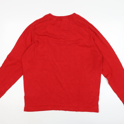 Red Herring Mens Red Crew Neck Cotton Pullover Jumper Size L Long Sleeve