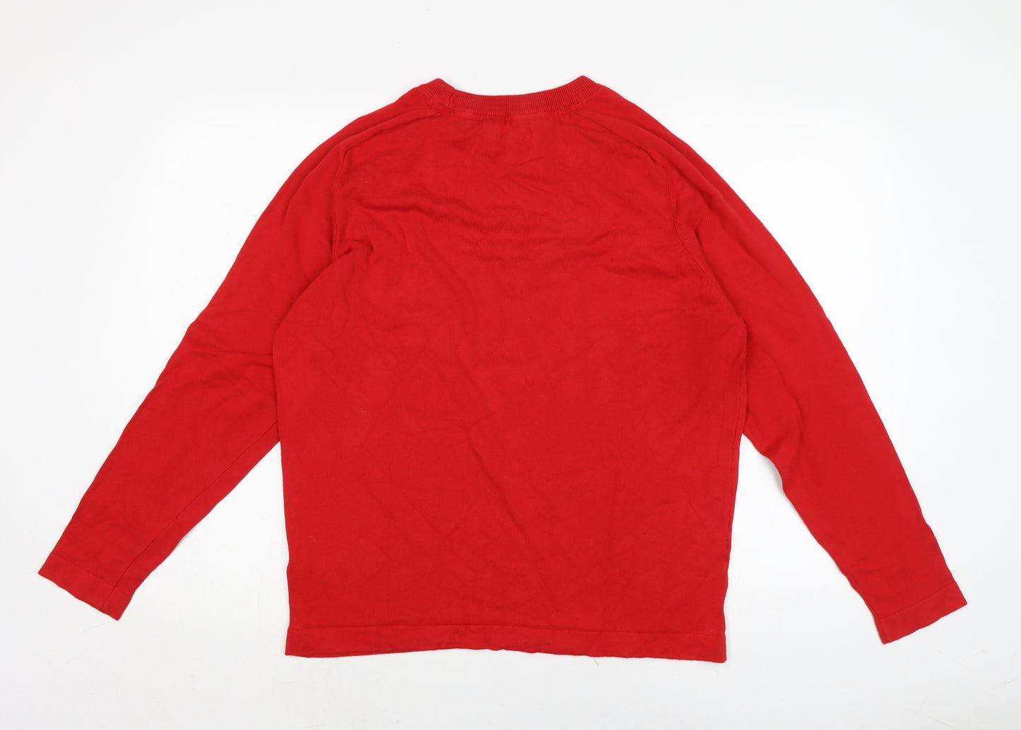 Red Herring Mens Red Crew Neck Cotton Pullover Jumper Size L Long Sleeve