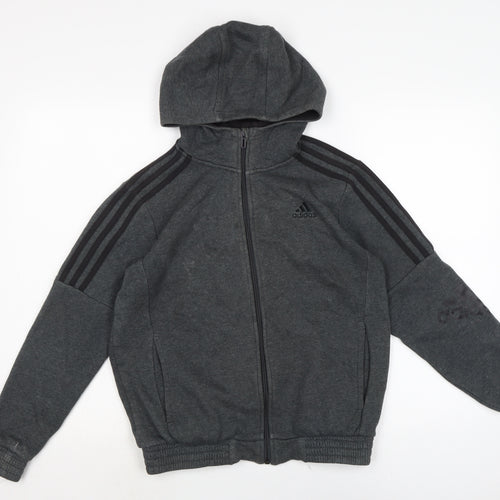 adidas Boys Grey Cotton Full Zip Hoodie Size 11-12 Years