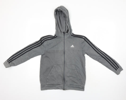 adidas Boys Grey Cotton Full Zip Hoodie Size 11-12 Years