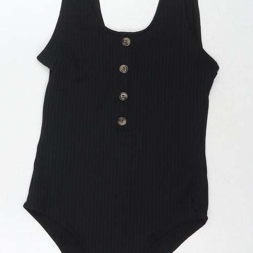 H&M Womens Black Polyester Bodysuit One-Piece Size S Snap