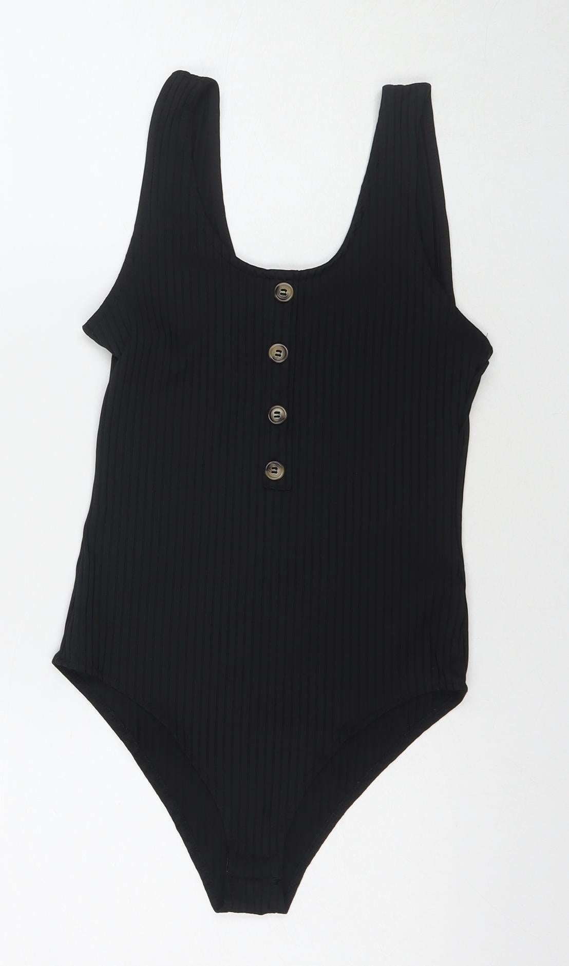 H&M Womens Black Polyester Bodysuit One-Piece Size S Snap