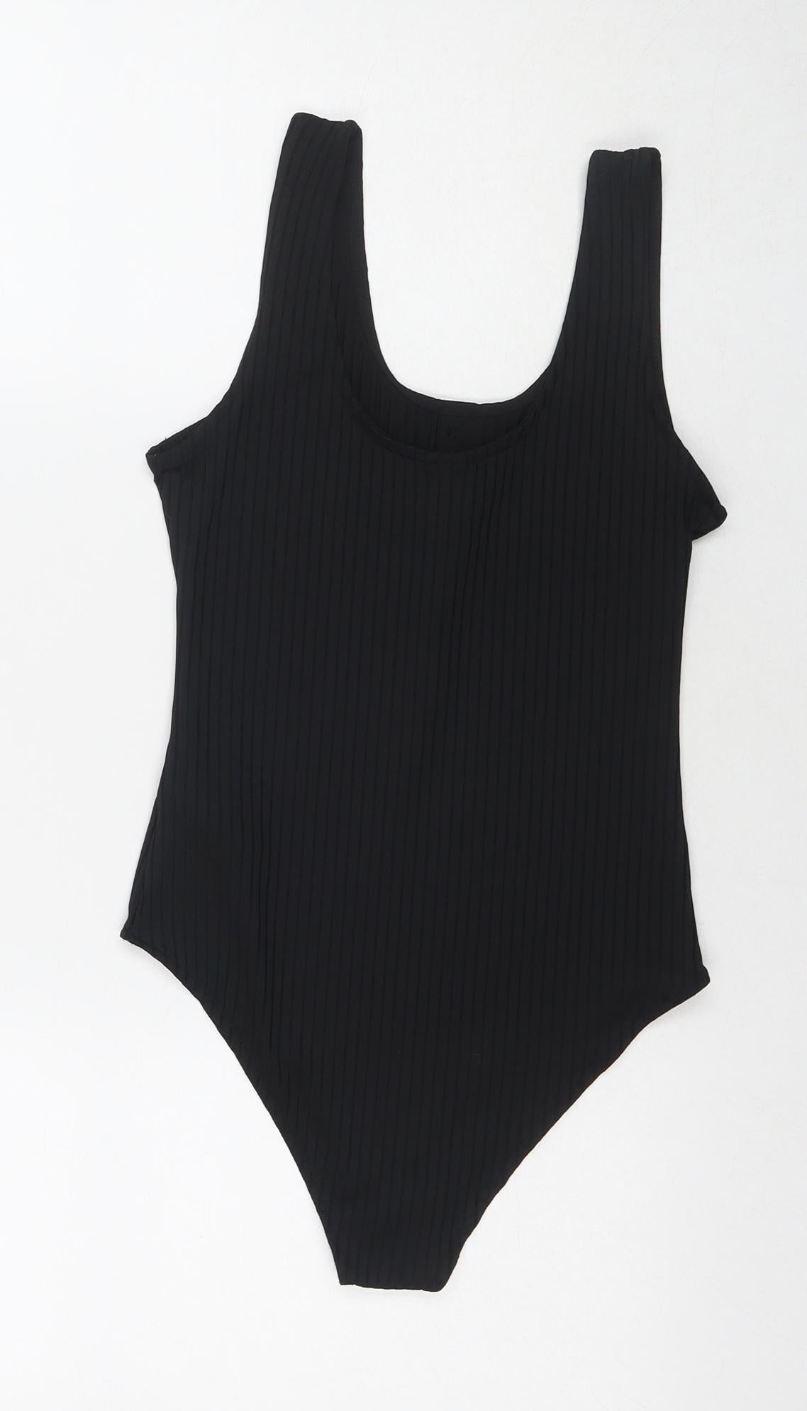 H&M Womens Black Polyester Bodysuit One-Piece Size S Snap