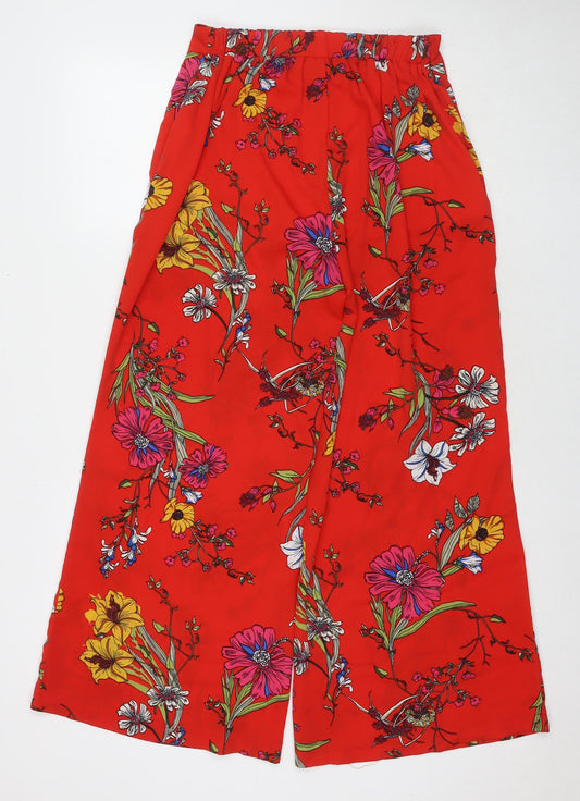 Bissou's Project Womens Red Floral Polyester Trousers Size M L27 in Regular - Size M/L