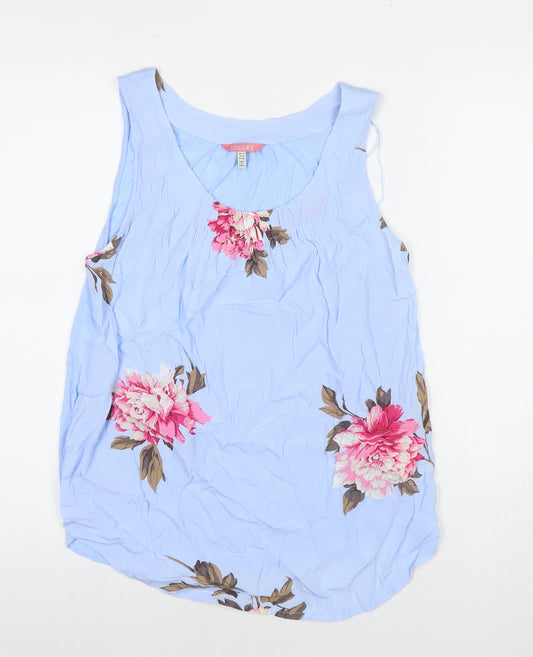 Joules Womens Blue Floral Viscose Basic Tank Size 12 Round Neck