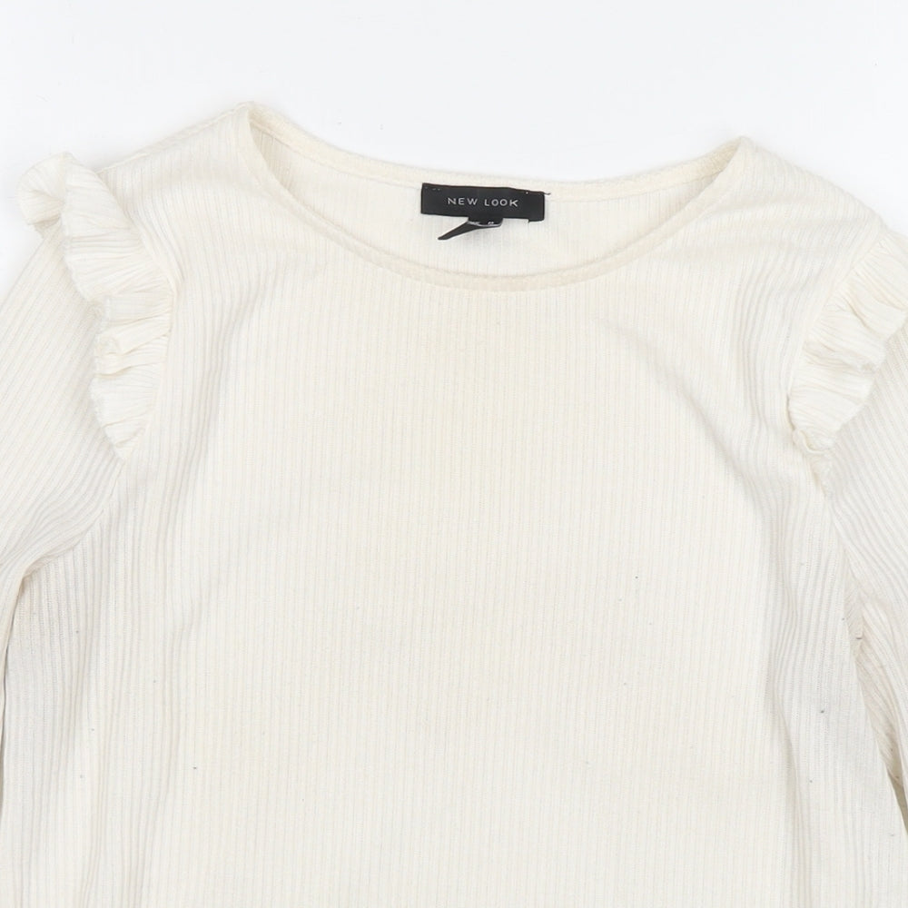 New Look Womens White Round Neck Polyester Pullover Jumper Size 10 - Ribbed