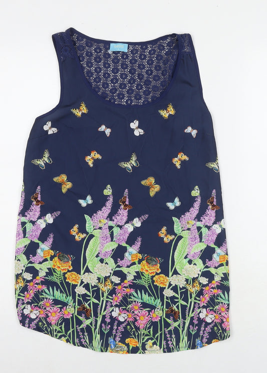 Oasis Womens Blue Floral Polyester Basic Tank Size S Round Neck